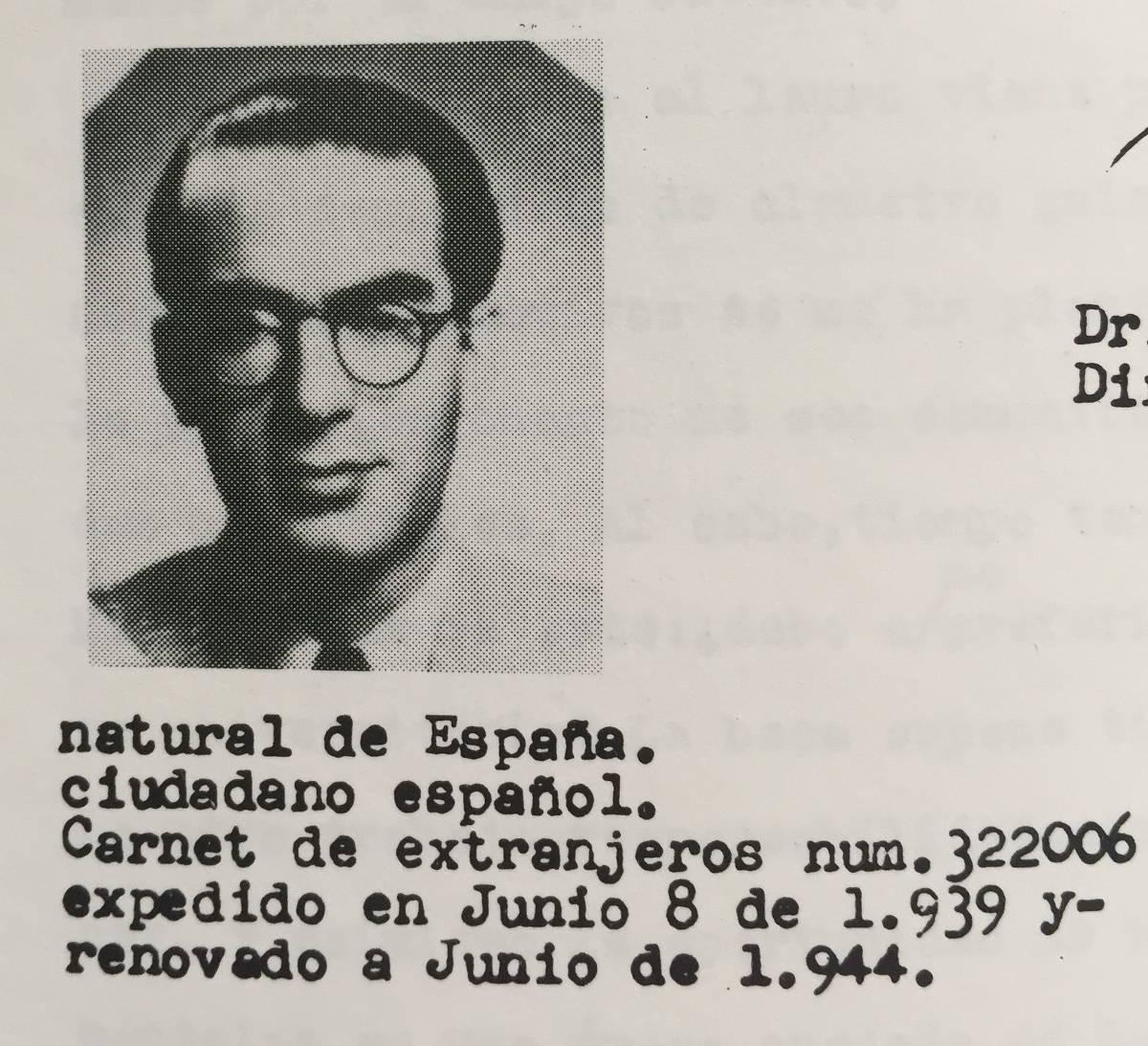 Migrant card of the exile writer and academic José Rubia Barcia (web)