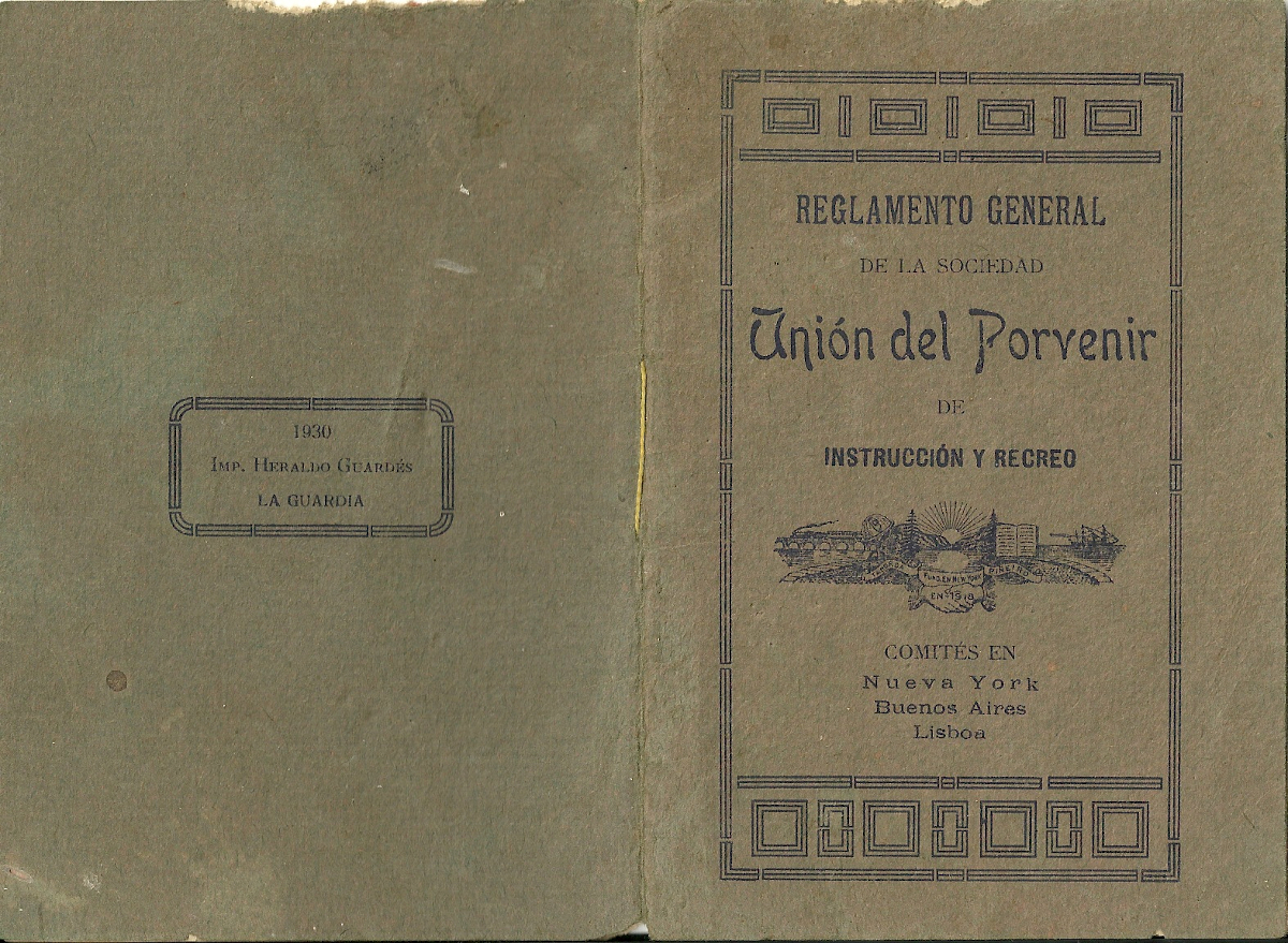 Cover of the Statutes of the society Unión del Porvenir de Taborda e Piñeiro, New York (1930) (courtesy of Natalia Jorge)